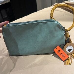 Alba Mint Green Clutch with Yellow Braided Wristlet